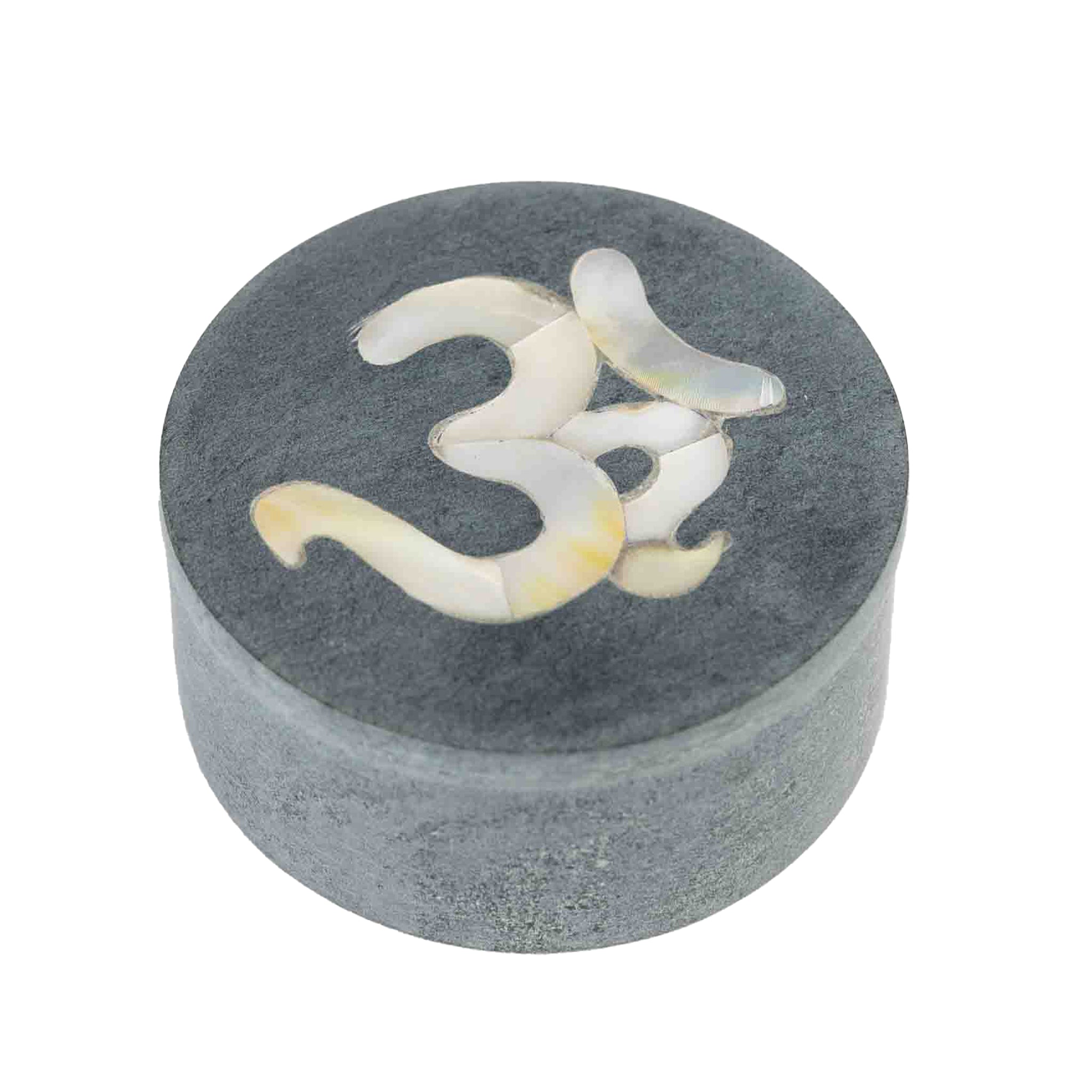 Box OM symbol stone/MOP 3Dx1.25H gray/cream