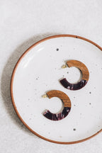 Earrings post 2 toned hoop wd/resin 1.75D brn/brg