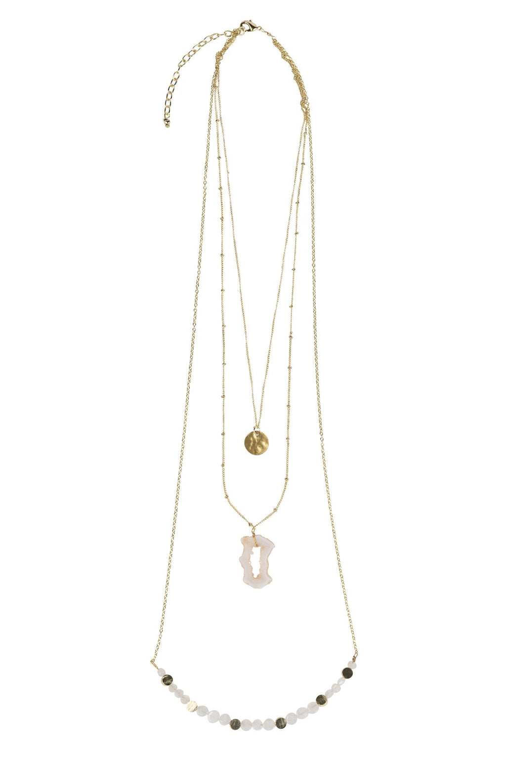 Necklace 3 layers brass/stones 20L gold/white
