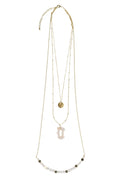 Necklace 3 layers brass/stones 20L gold/white