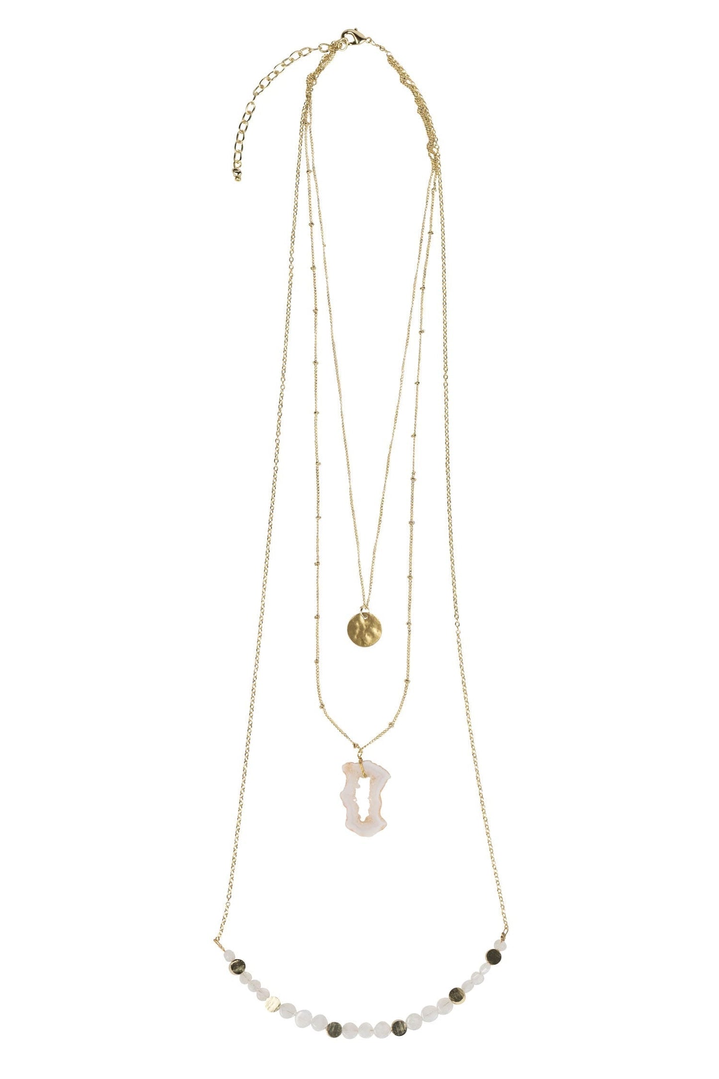 Necklace 3 layers brass/stones 20L gold/white