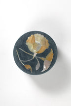 Box floral inlay stone/MOP 3Dx1.5H gray/tan/crm