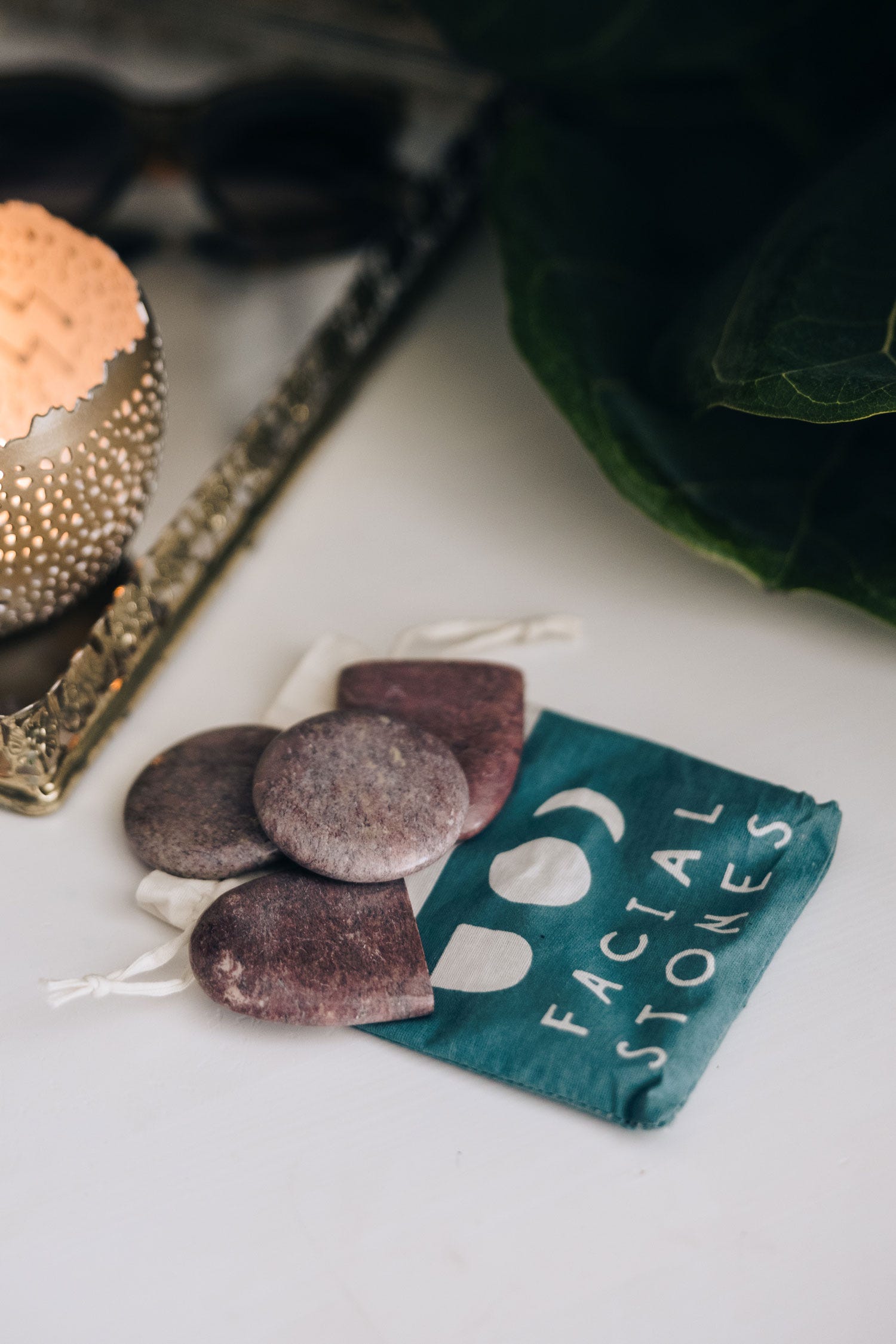 Stones f/face massage set/6 w/bag stone nat