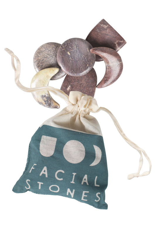 Stones f/face massage set/6 w/bag stone nat