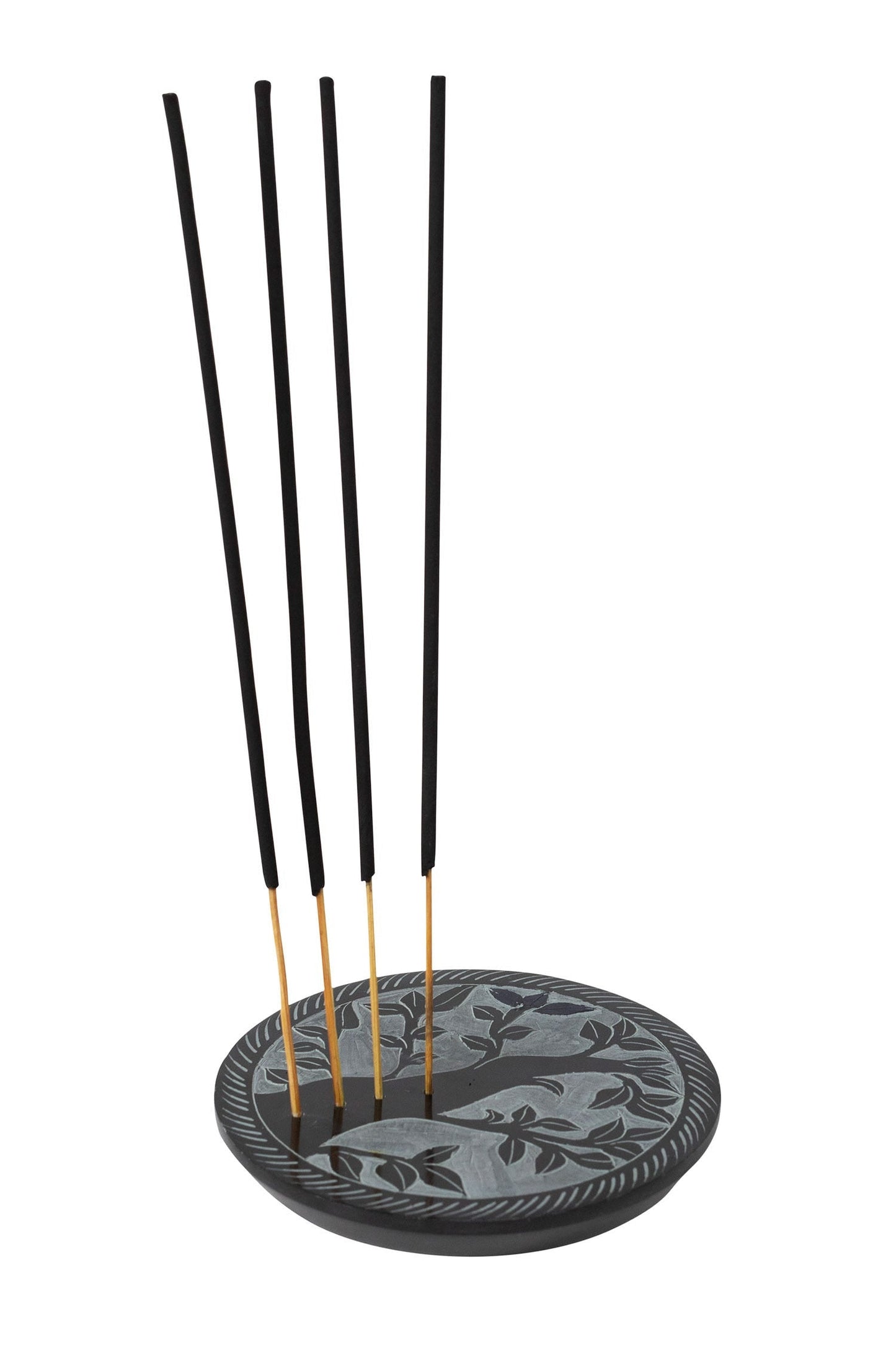 Incense holder tree etched stone 4D black/gray