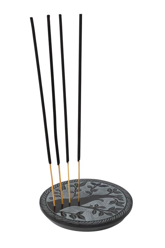 Incense holder tree etched stone 4D black/gray