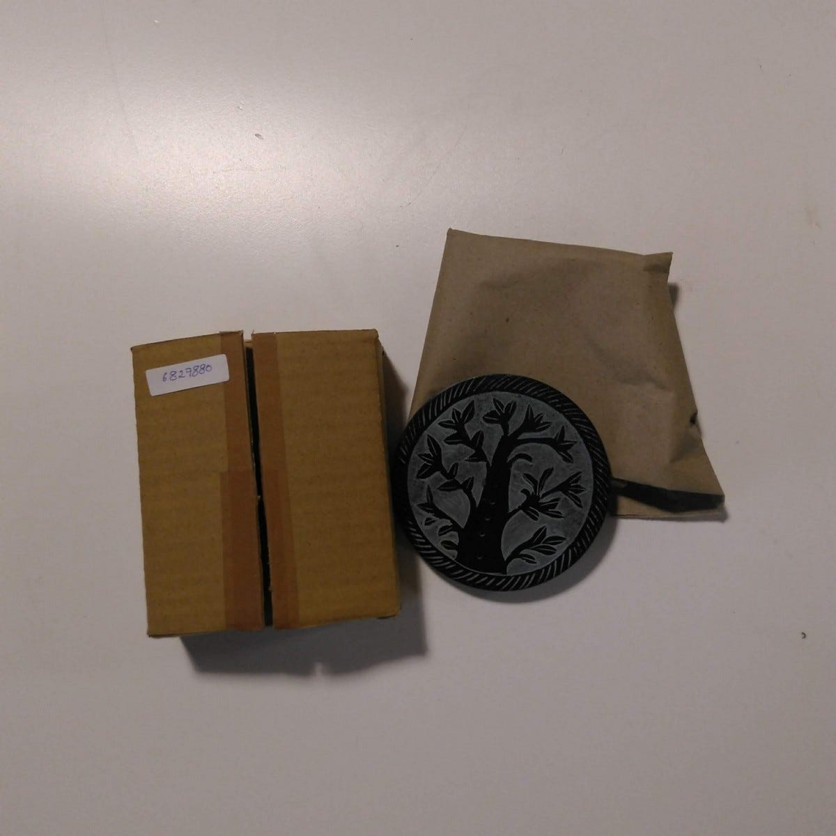 Incense holder tree etched stone 4D black/gray