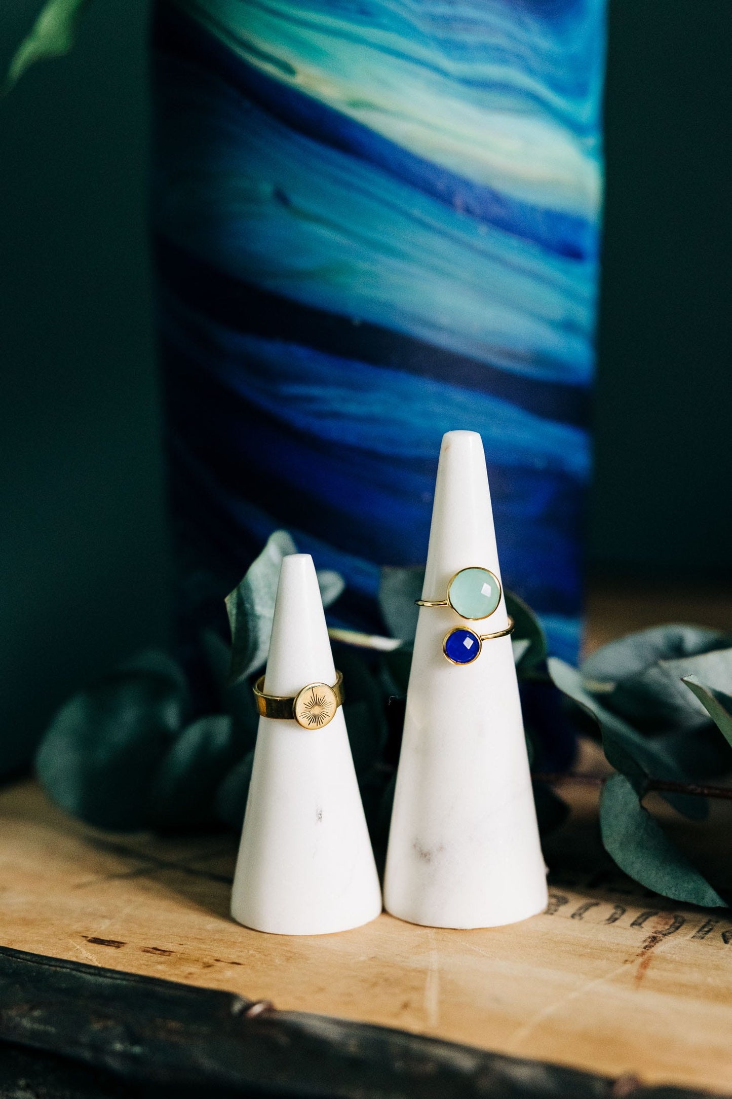 Ring holders cones s/2 marble 3H/4H white