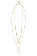 Necklace pale sun w/pend bone/wd/br 26L gld/brn