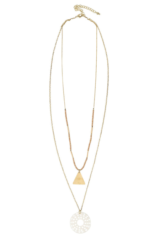 Necklace pale sun w/pend bone/wd/br 26L gld/brn