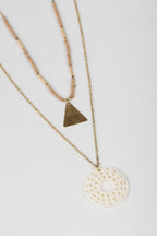 Necklace pale sun w/pend bone/wd/br 26L gld/brn