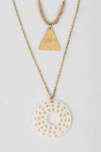 Necklace pale sun w/pend bone/wd/br 26L gld/brn