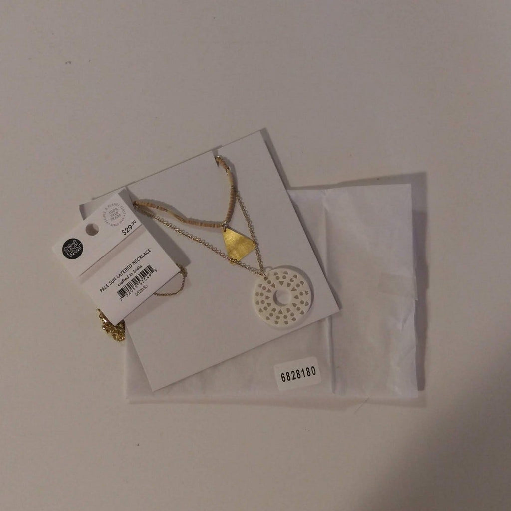 Necklace pale sun w/pend bone/wd/br 26L gld/brn