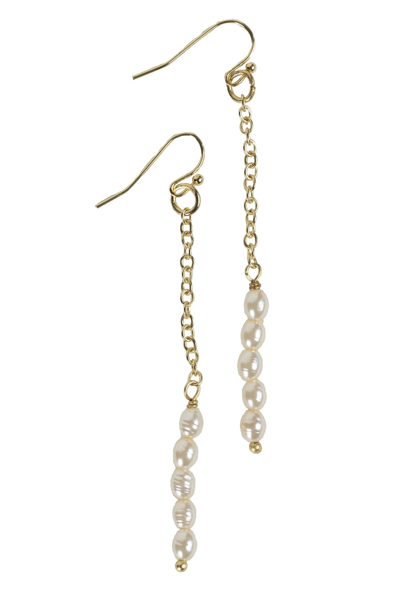 Earrings chain and pearls/brass 3L gold/white