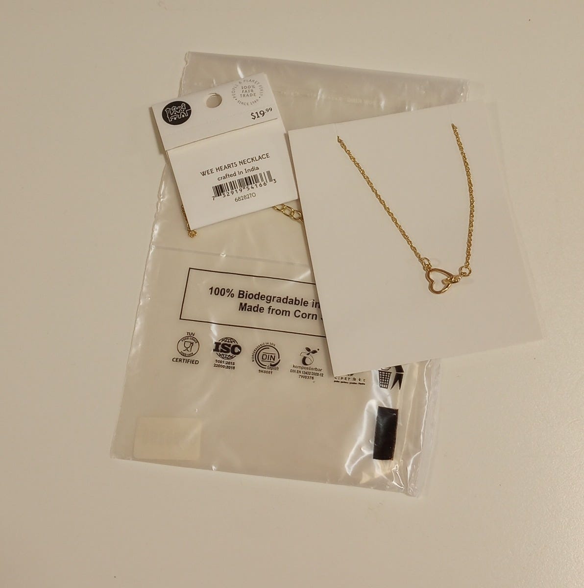 Necklace linked hearts fine chain brass 19L gold