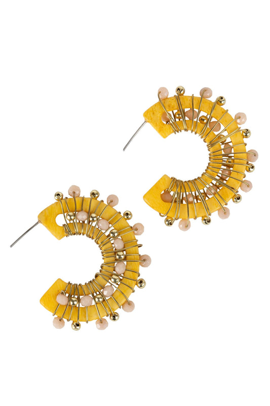 Earrings wrapped crescent bone/brass 1.5D yel/gold