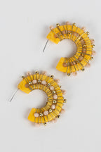Earrings wrapped crescent bone/brass 1.5D yel/gold