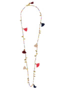 Necklace bead/disc/tassels glass/string 34L multi