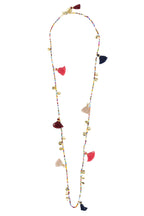 Necklace bead/disc/tassels glass/string 34L multi