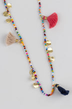 Necklace bead/disc/tassels glass/string 34L multi