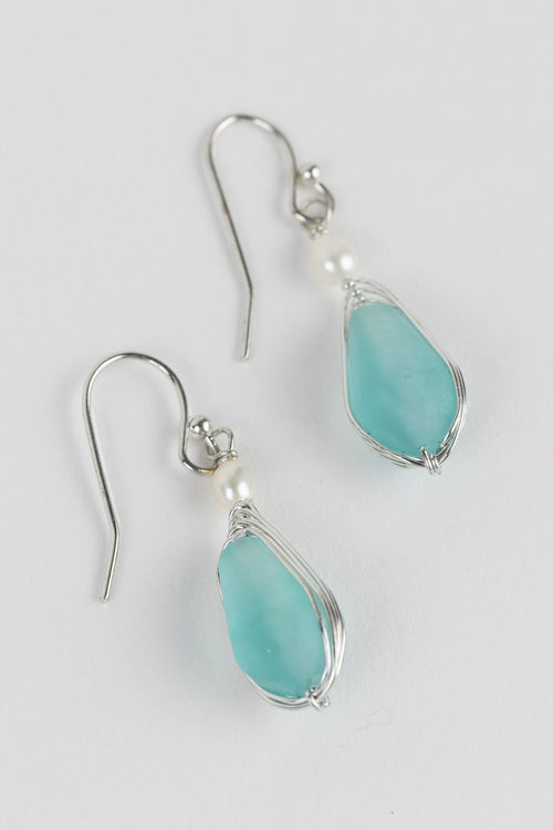 Aqua Glass Bead Teardrop Earrings