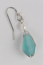 Earrings wrapped glass/pearl 1.5L aqua/silv