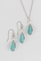 Earrings wrapped glass/pearl 1.5L aqua/silv