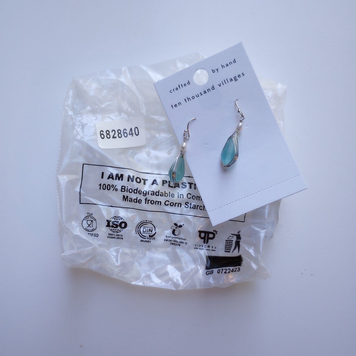Earrings wrapped glass/pearl 1.5L aqua/silv