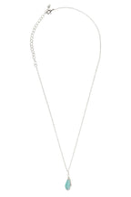 Necklace wrapped pend glass/pearl 17L aqua/silv