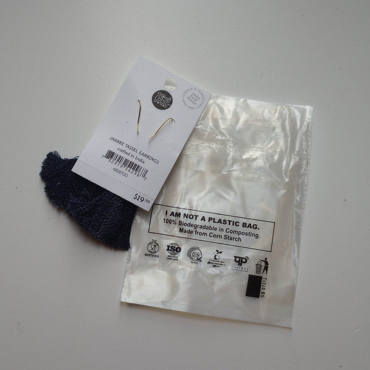 Earrings tassel denim/thread 3L navy/multi