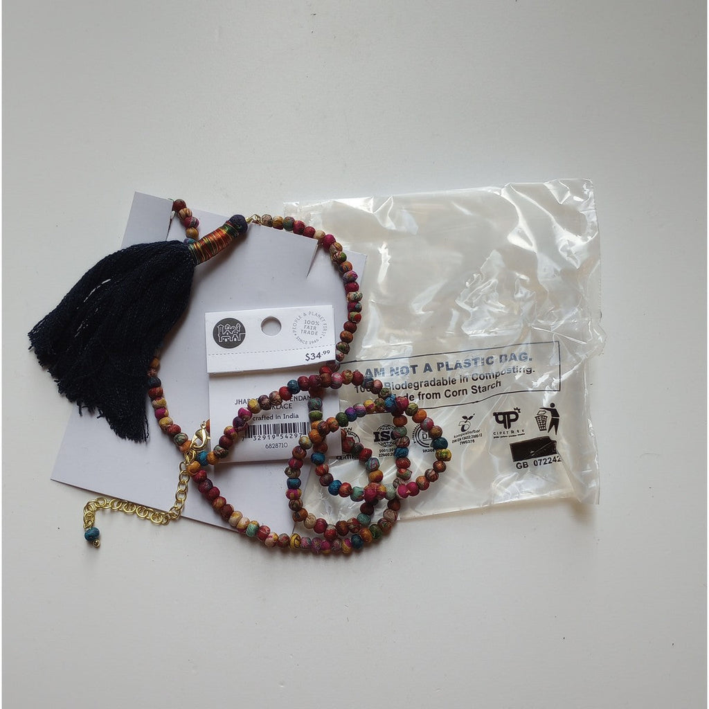 Necklace tassel denim/thread 32L navy/multi