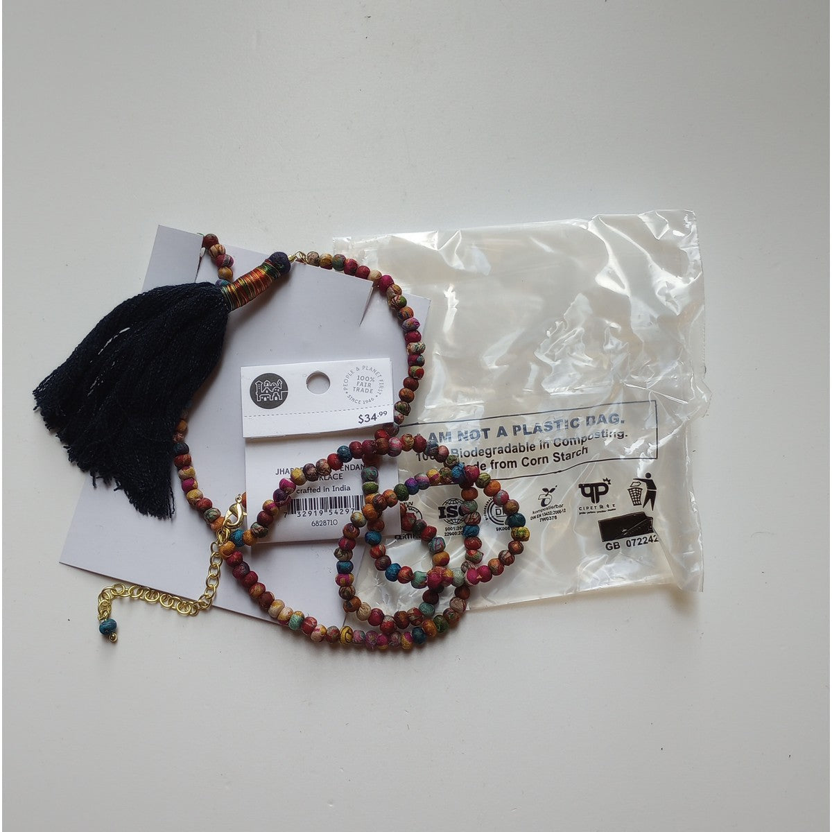 Necklace tassel denim/thread 32L navy/multi