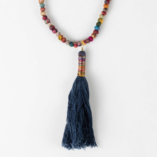 Necklace tassel denim/thread 32L navy/multi