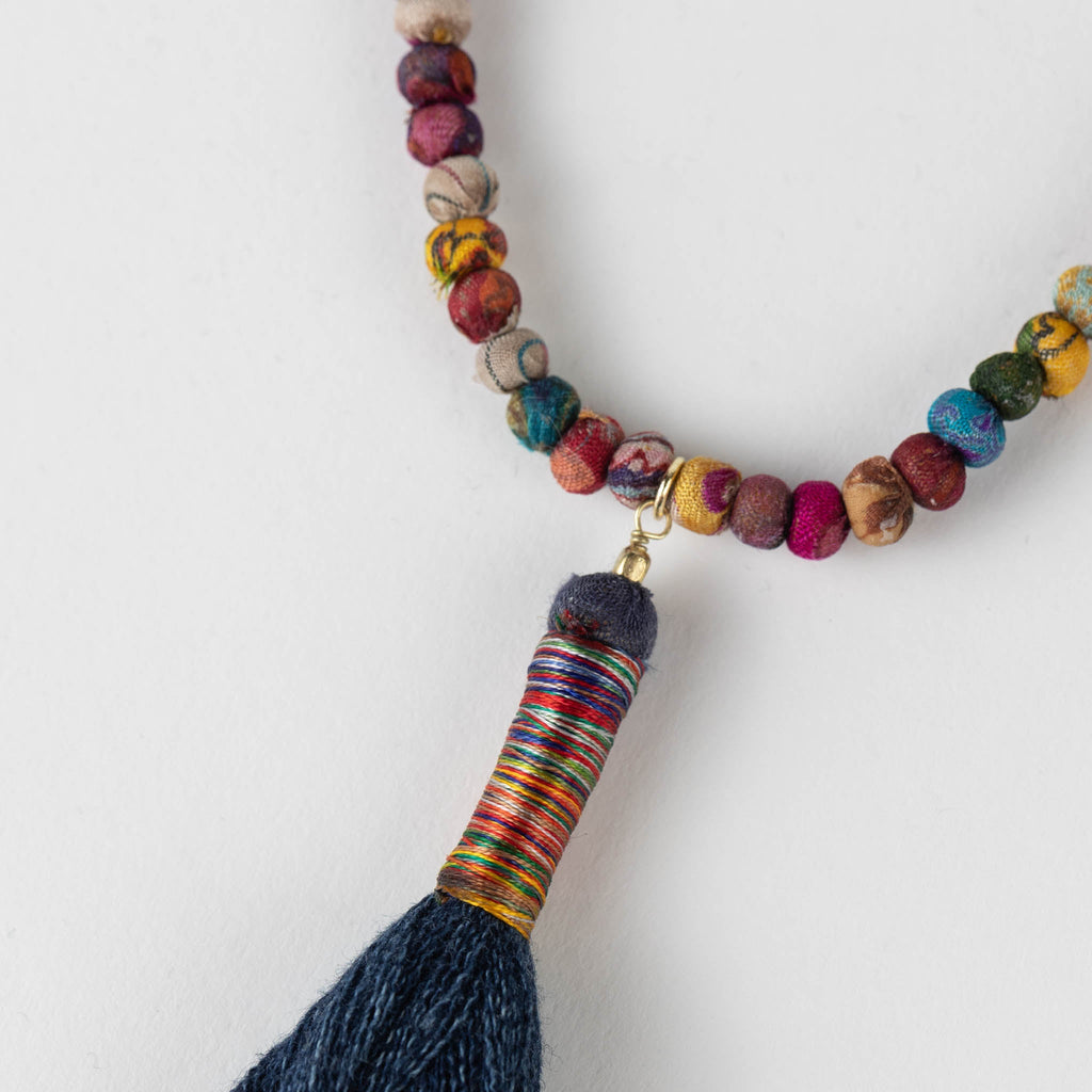 Necklace tassel denim/thread 32L navy/multi