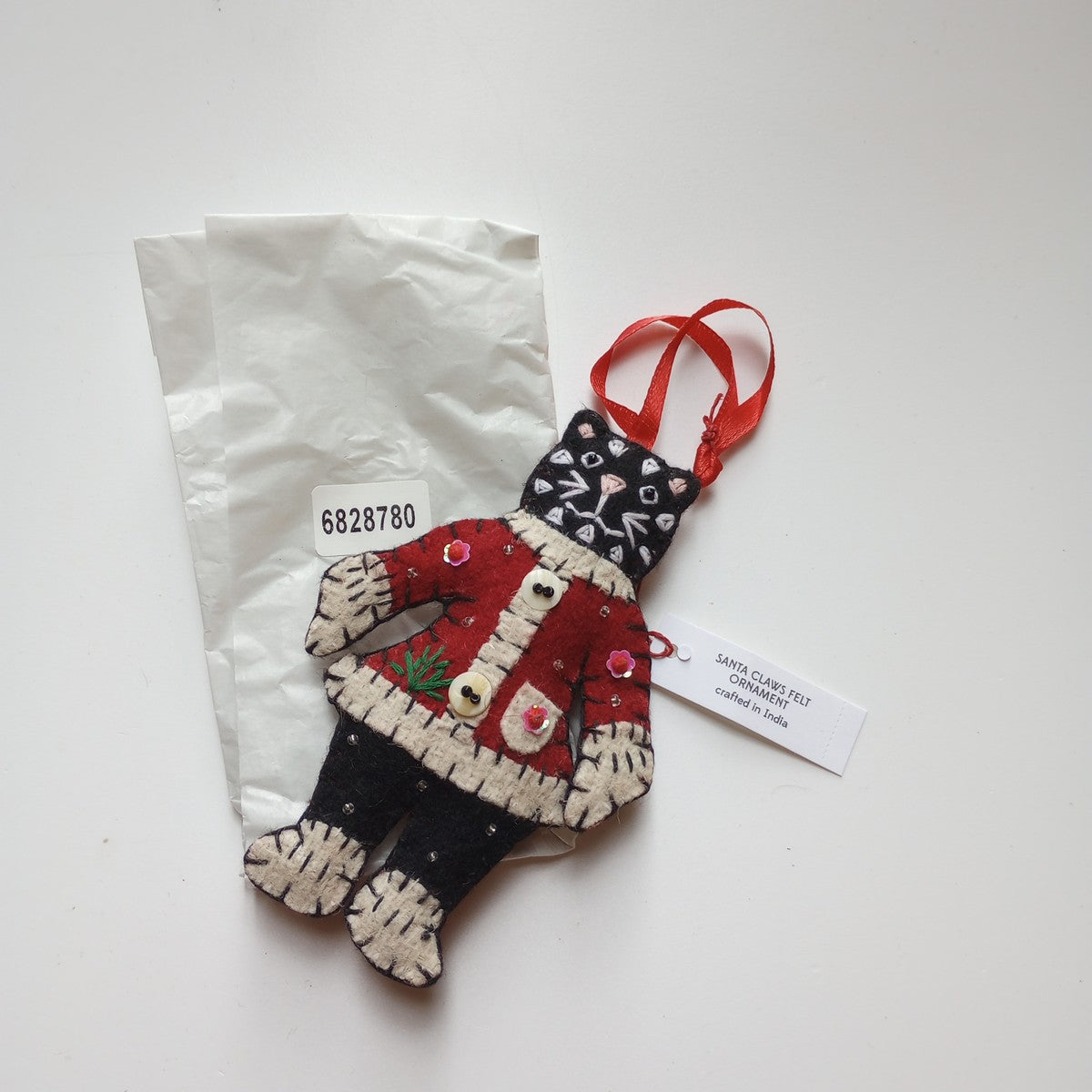 Ornament Santa Claws guy M/2 felt 4.5H red/blk/wht