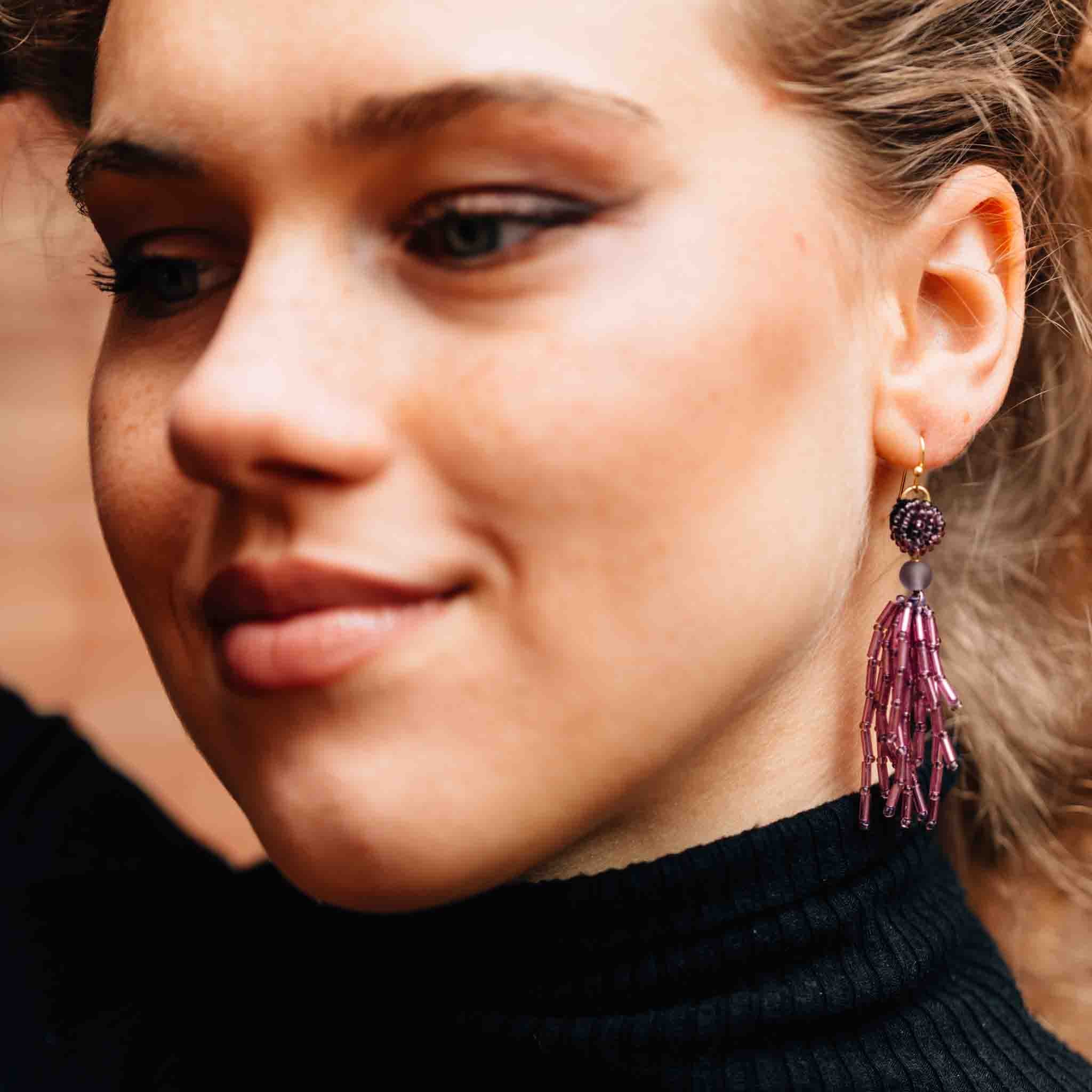 Purple Fringe Dangle Earrings - Default Title (6828910)