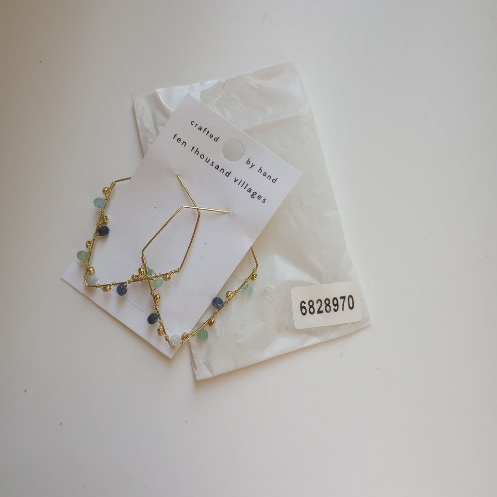 Earrings celestial open wire br/agate 2L gld/grns