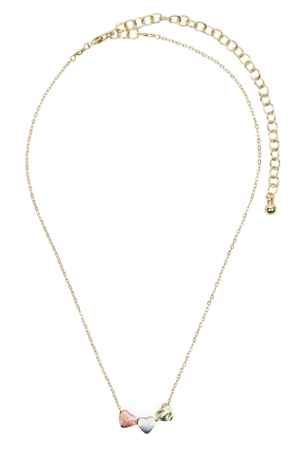 Necklace 3 hearts/chain 15L gld/cppr