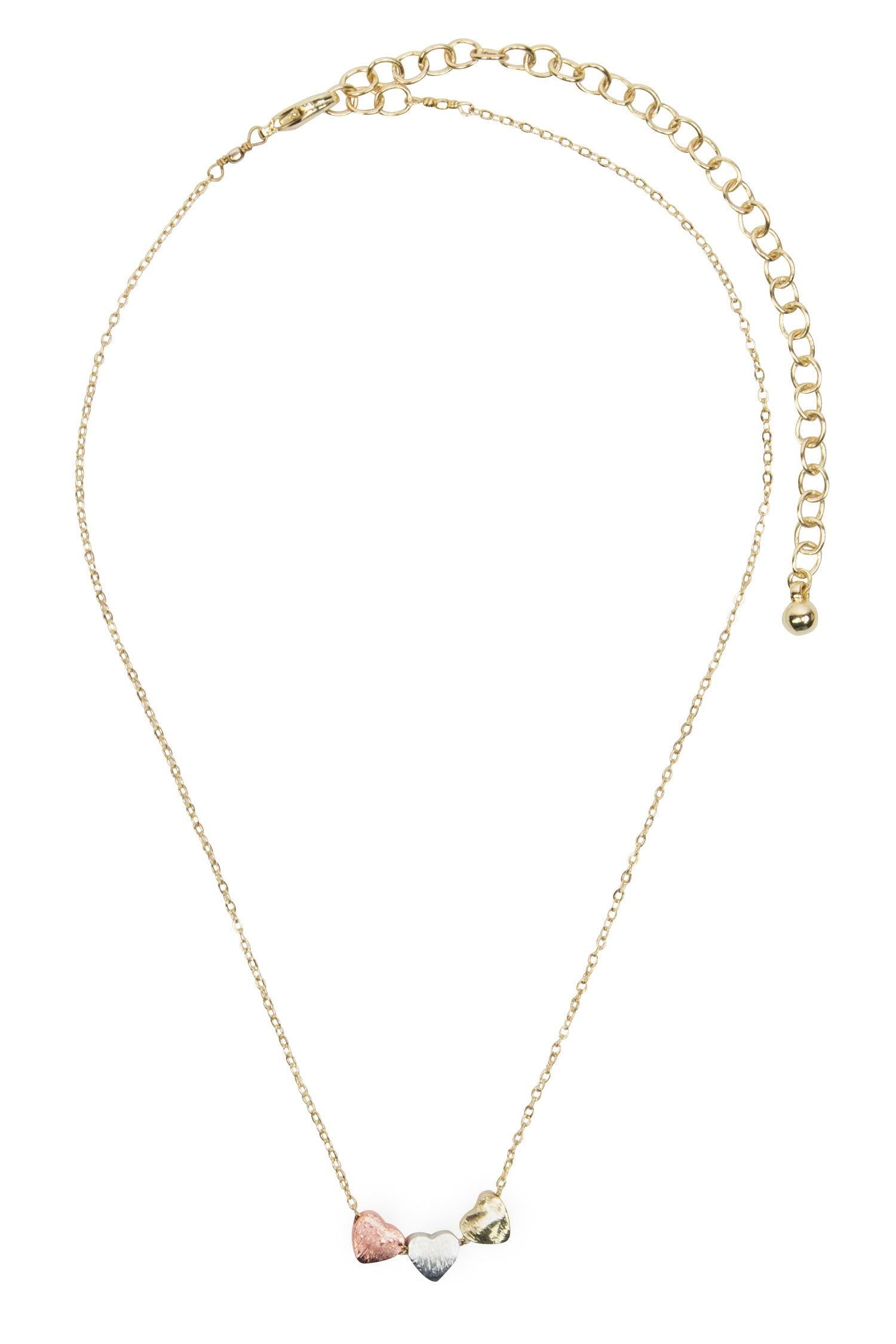 Necklace 3 hearts/chain 15L gld/cppr