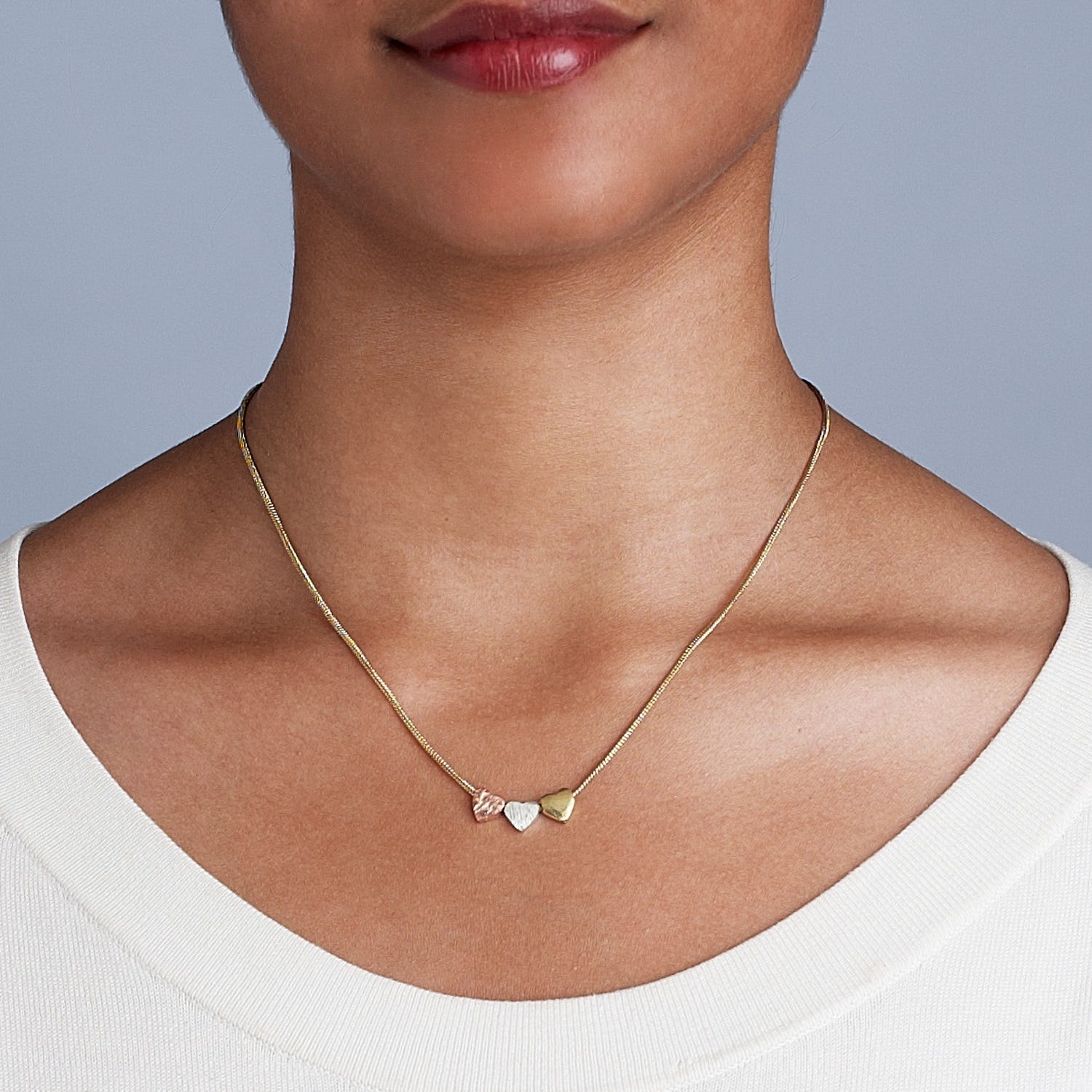 Necklace 3 hearts/chain 15L gld/cppr