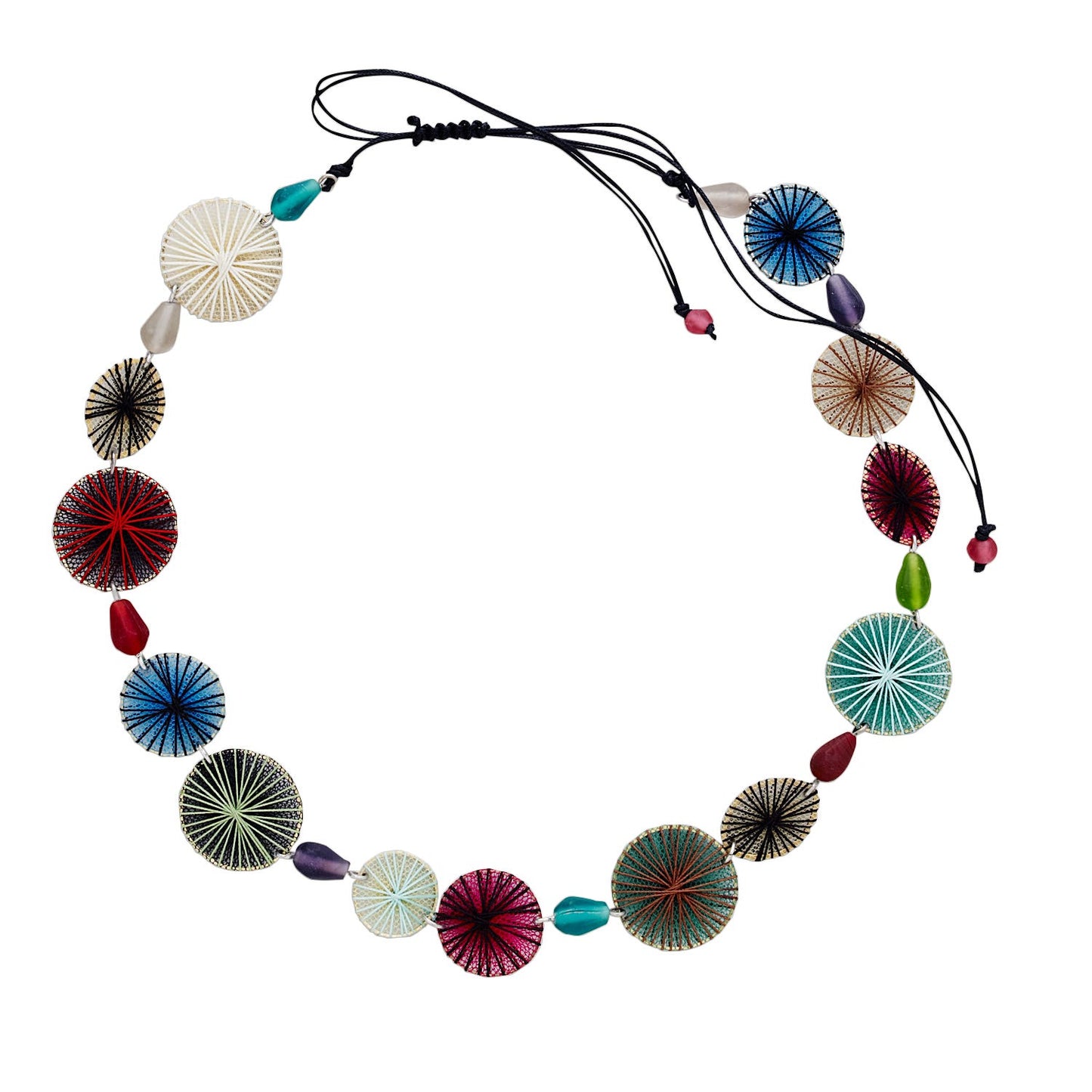 Necklace string wrap circles/cord multi