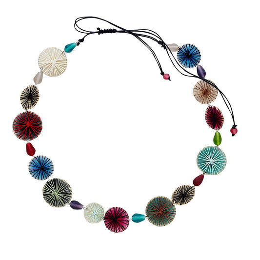 Necklace string wrap circles/cord multi