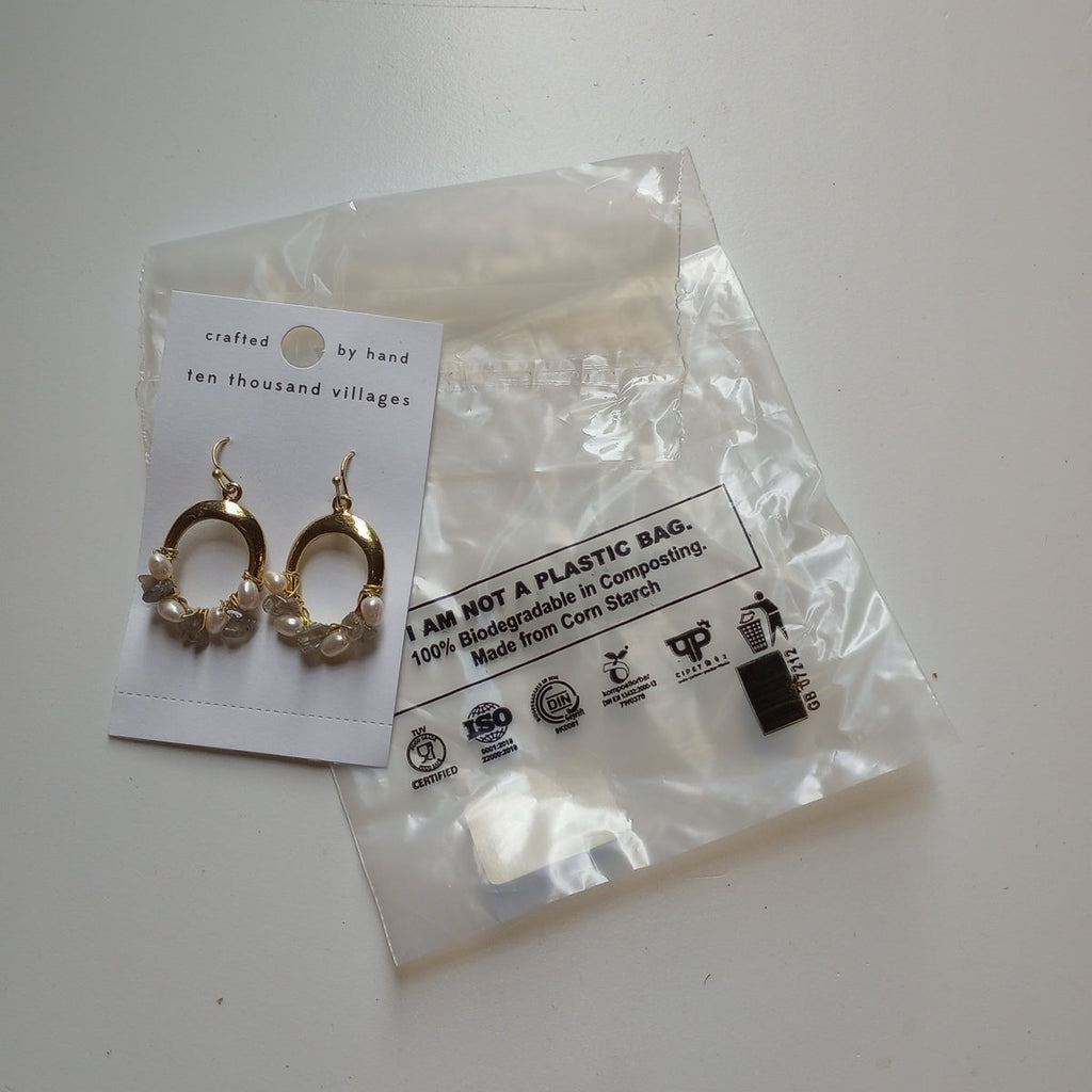 Earrings open oval pearl/stone/brass 1.5L gld/crm