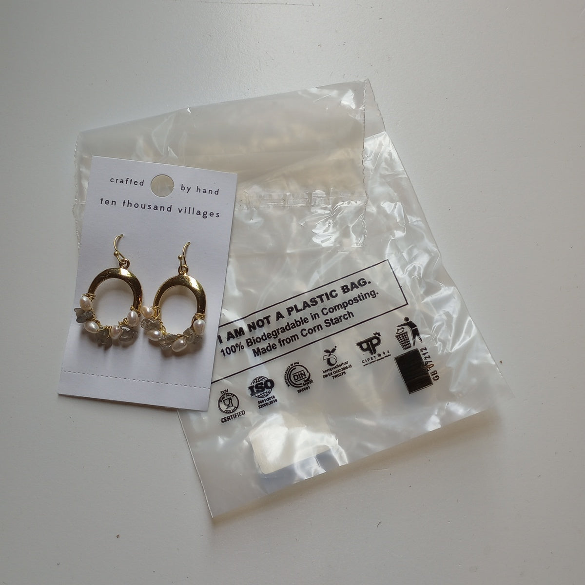 Earrings open oval pearl/stone/brass 1.5L gld/crm