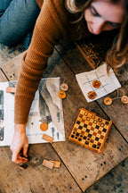 Chess set travel sheesham wood 6sq tan/brn