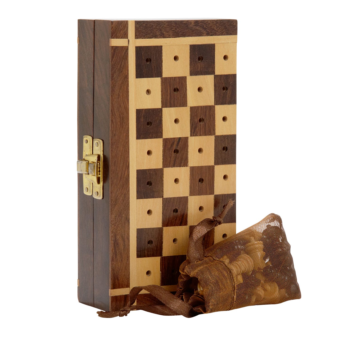 Chess set travel sheesham wood 6sq tan/brn