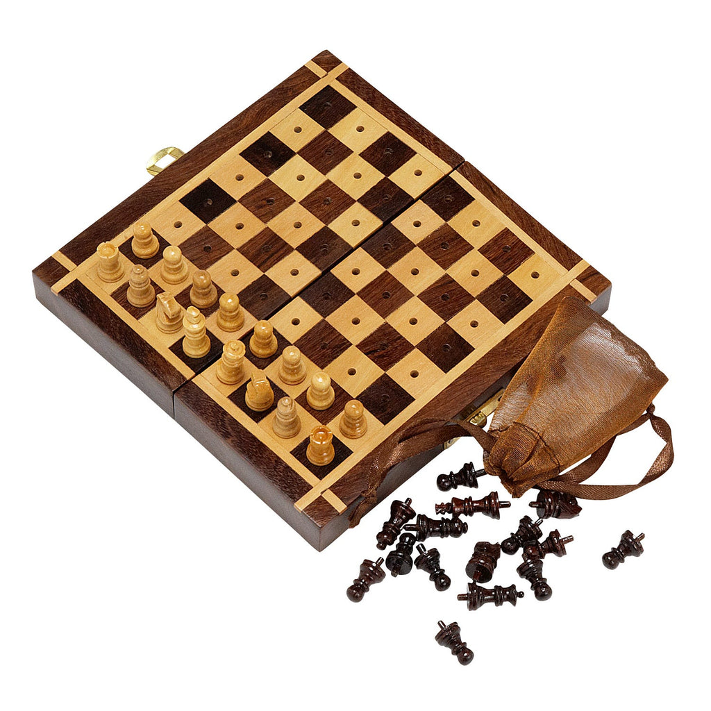 Chess set travel sheesham wood 6sq tan/brn