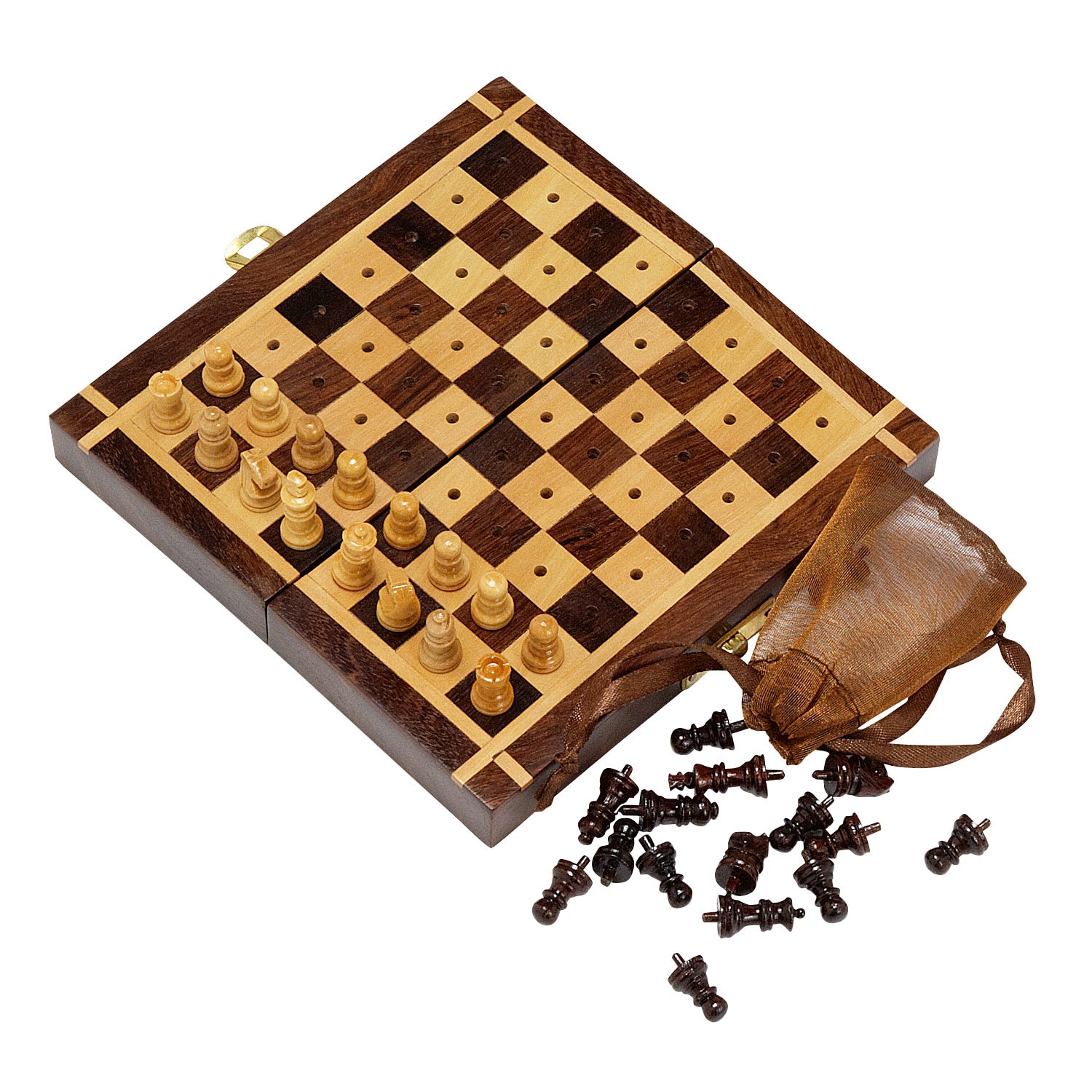 Chess set travel sheesham wood 6sq tan/brn