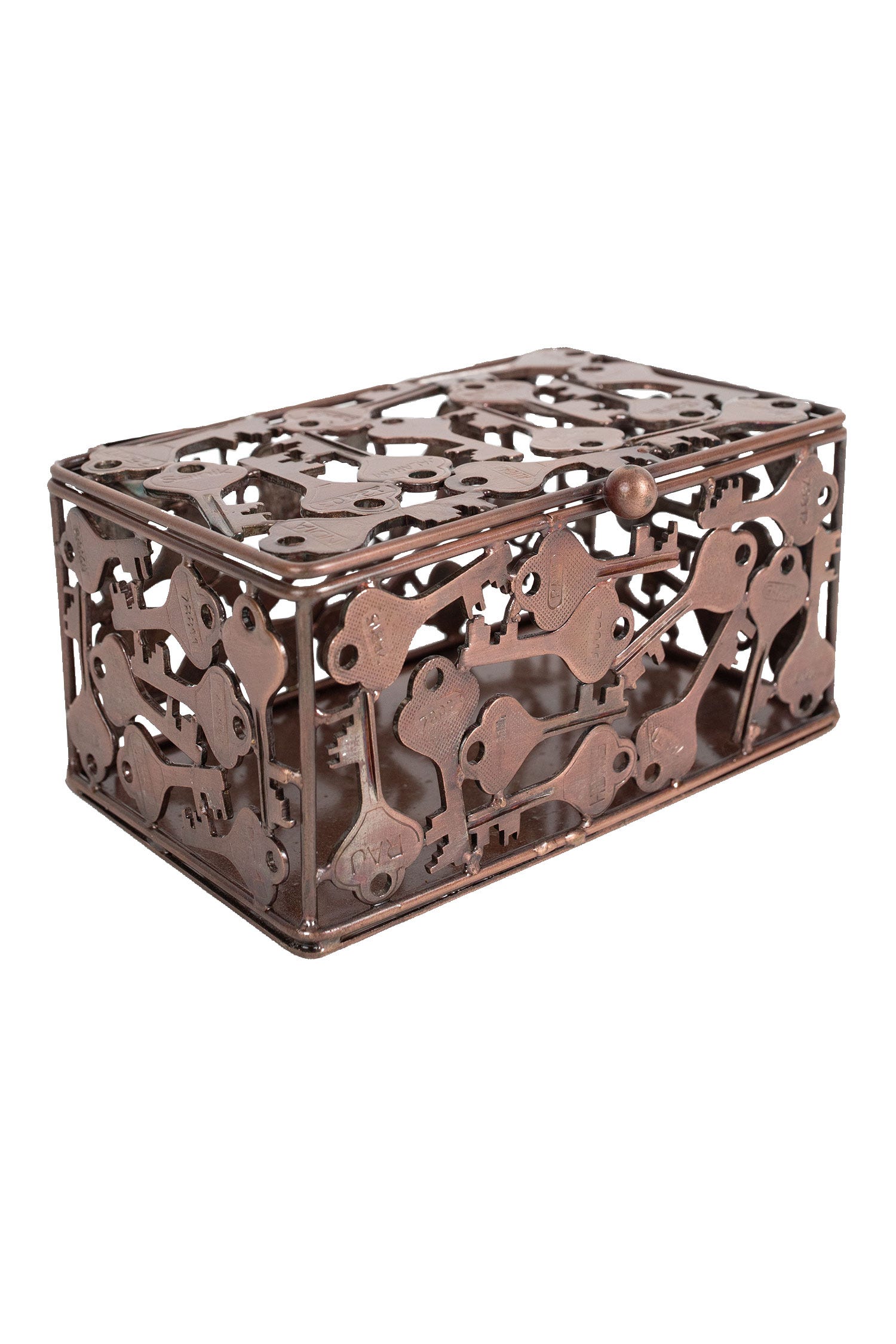 Box keys hinged lid metal 6Lx4Wx3H bronze