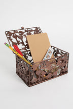 Box keys hinged lid metal 6Lx4Wx3H bronze